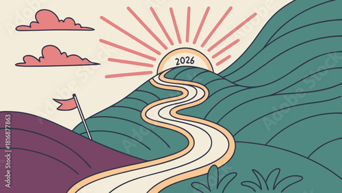 Road to 2026 vector illustration winding path leading to the future concept for business goals and success