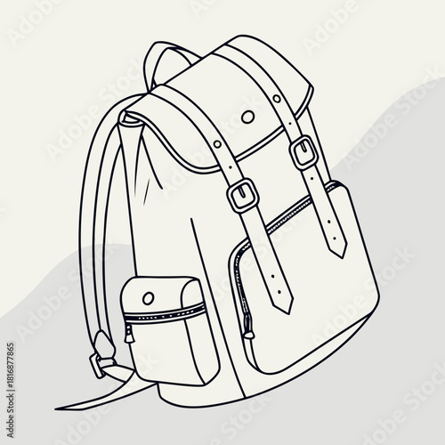 Classic backpack illustration with buckles and pockets
