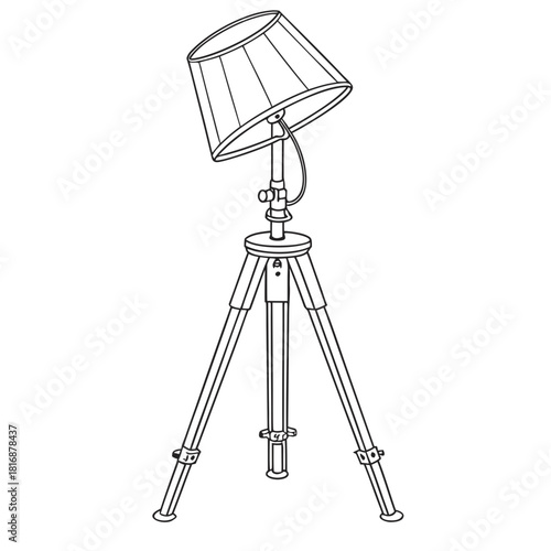 Line art drawing of a tripod floor lamp