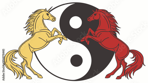 Yin Yang symbol with horses vector illustration of balance and harmony isolated on white background