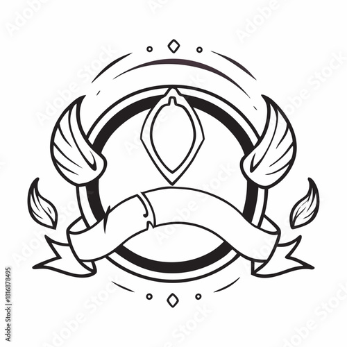 Ornate emblem with wings and banner design