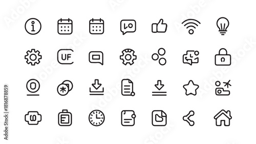 Set of essential minimalist icons simple line vector design elements for web and mobile apps isolated on white background