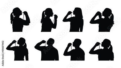 People blowing whistles silhouettes isolated on white background, Vector