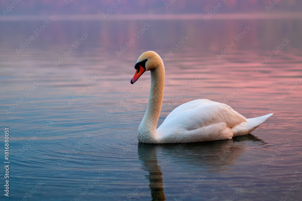 Obraz premium Elegant Swan Portrait on Mirror-like Mountain Lake Surface
