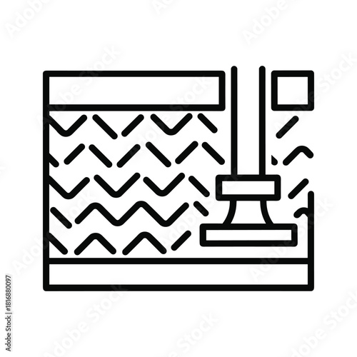 Black and white line icon representing relief printing process with texture and press mechanism isolated on