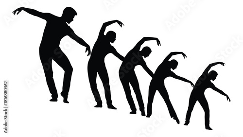 Male silhouette dance or stretching movement sequence isolated on white background, Vector