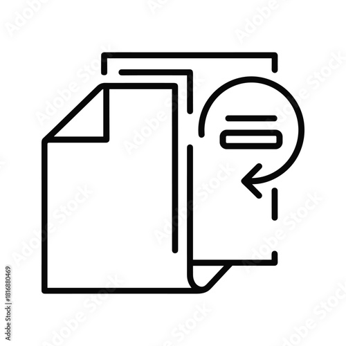 Black and white line icon representing double sided printing or scanning with front and back page indication