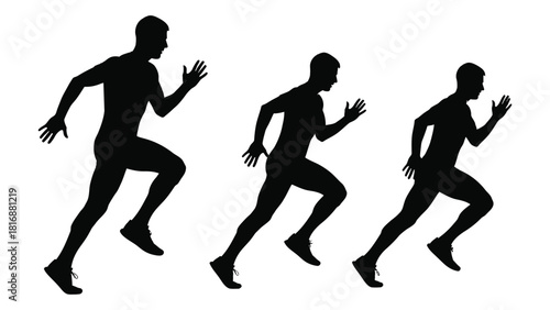 Running sprinter silhouettes isolated on white background, Vector