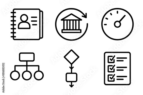 Readiness Operations Icons. Readiness Operations Set linear icon set: training module, continuity drill icon, status indicator, resource allocation chart, decision node, action