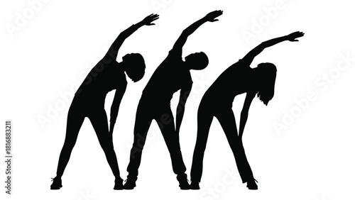 People stretching silhouettes isolated on white background, Vector