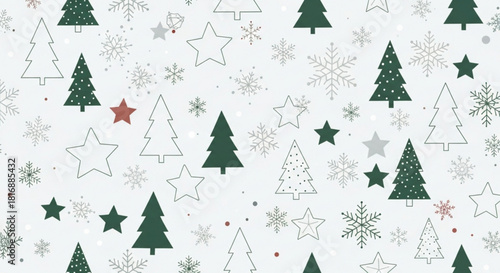 Festive Christmas Tree and Star Pattern for Holiday Celebrations, Perfect for Gift Wrap and Seasonal Designs, Originally a Scalable Vector Graphic