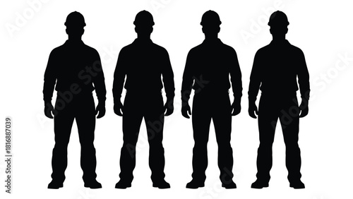 Four construction worker silhouettes isolated on white background, Vector