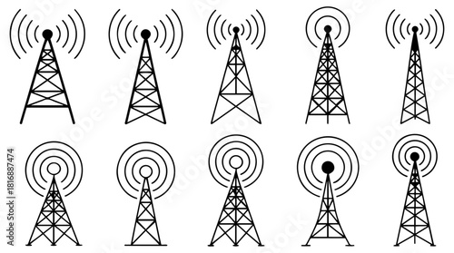 wireless radio antenna communication icon set
