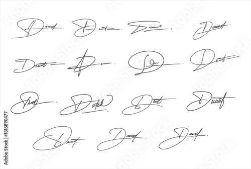 Abstract D autograph vector set – fictitious handwritten signature scribbles, 
facsimile calligraphy lines and cursive ink signatures ideal
 for mockup documents and certificates