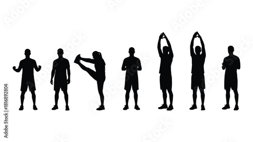 Exercise and stretching silhouettes isolated on white background, Vector