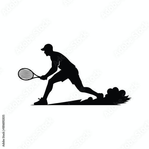 Tennis Player Sliding Silhouette Vector Illustration Sport Athlete Action Competition Game Exercise Training Match Championship Recreational Activity