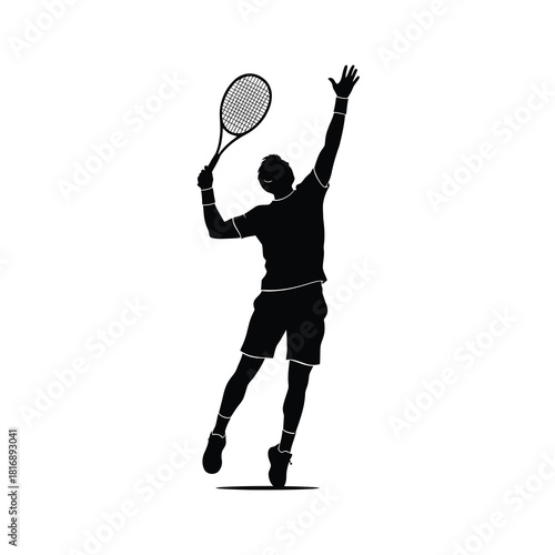 Dynamic Tennis Serve Silhouette Vector Illustration Sport Athlete Action Competition Game Exercise Player Training Match Championship Recreational Activity