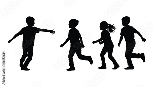 Children playing game silhouette isolated on white background, Vector