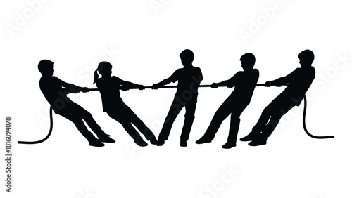 Tug of war game silhouette isolated on white background, Vector