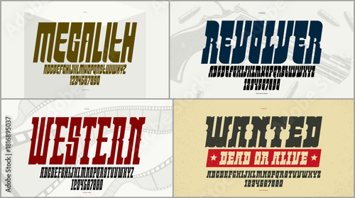 Tall geometric vector fonts set, bold and massive condensed alphabet typefaces, strong and heavy typeset collection, useful for logo creation, urban letters set.