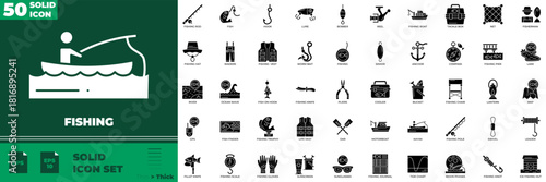 Fishing Solid Editable Icons set
