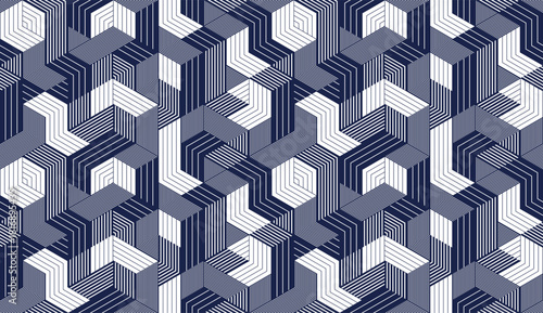 Cubic surreal maze seamless pattern, trippy unreal vector geometric abstract background, impossible construction optic art insane wallpaper.