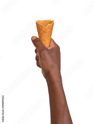 Man holding an ice cream cone isolated on transparent or white background