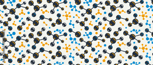 Molecules seamless pattern, vector endless background with a lot of different molecules that can be used separately as an icons or illustrations, chemistry and pharma wallpaper.