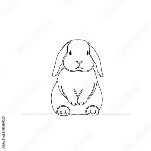 Charming hand drawn sketch of a fluffy lop eared rabbit sitting upright