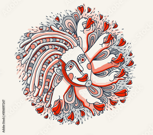 Abstract face vector art, illustration of face stylized artistic style, human abstraction art, surreal and bizarre portrait.