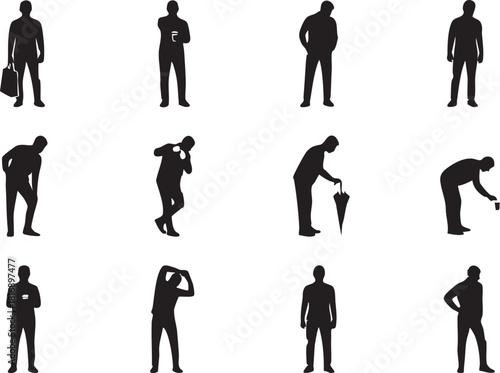 Silhouette of people in various poses, offering a diverse range of human figures for architectural renderings and design projects