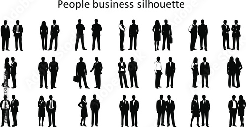 Business People Silhouette Collection: Diverse Professional Teams, Managers, and Staff Standing in Groups, Perfect for Corporate, Employment, and Partnership Concepts