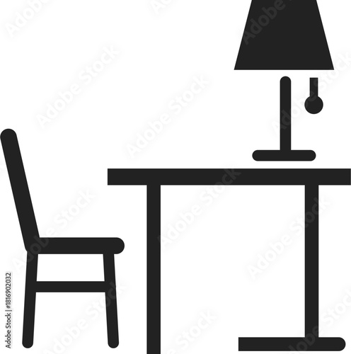 Office Workspace Icon with Desk Chair and Lamp Silhouette
