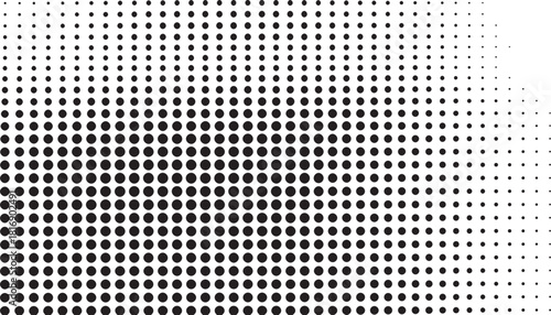 Halftone dot pattern transitioning from dense black to sparse white on a white background Keywords: halftone, dots, pattern, gradient, transition, black dots, white background, graphic, abstract