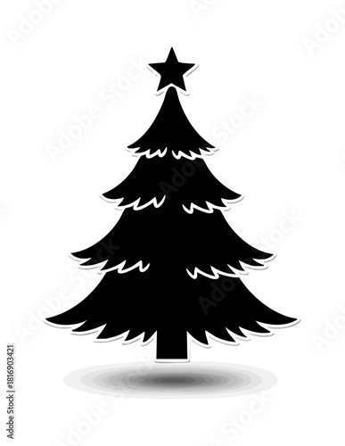 Elegant silhouette of a Christmas tree with a star, perfect for holiday cards, seasonal banners, and festive designs with a modern touch