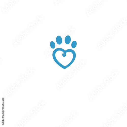 Minimalist Blue Pet Paw Print and Heart Logo Design, Symbolizing Love and Care for Animals, Ideal for Veterinary Clinics, Grooming, or Adoption Services