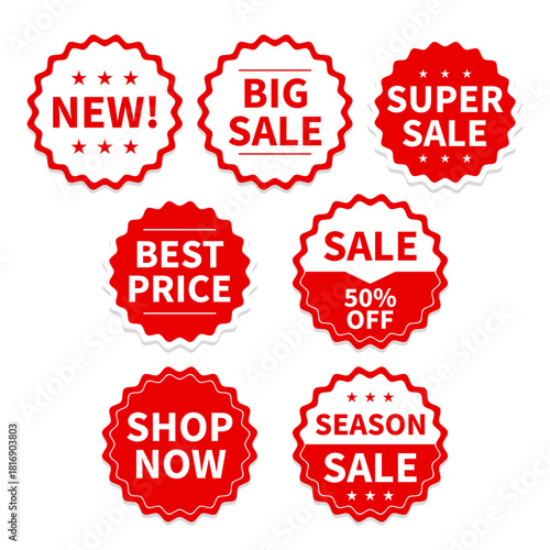 Set of red sale tags and labels. Paper gift label with rope. Special offer, sale, discount, shop, black Friday.