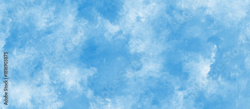 blue sky with white clouds. blurry natural clear clouds. hand painted watercolor background. aquarelle art vector background template.