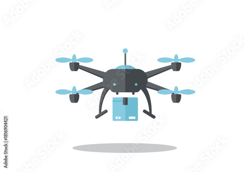 Modern Drone Delivery Service carrying Shipping Package. Automated Logistics and Air Transportation Technology Flat Vector Illustration Isolated on White.