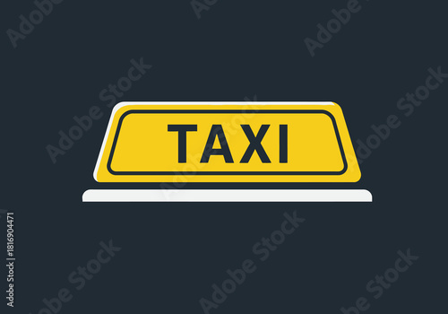 Yellow Taxi Roof Sign Icon. Flat Design Cab Light Symbol for Transportation Service, Ride Hailing App, and Urban Travel Concepts.