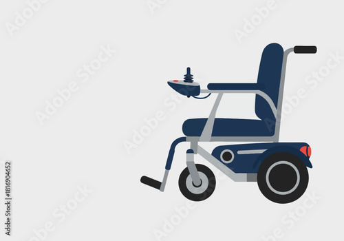 Modern electric power wheelchair vector illustration. Accessibility, disability equipment, and medical mobility device icon isolated on a neutral background.