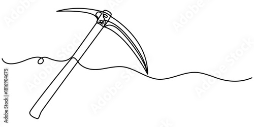 Continuous line drawing art Pickaxe tool Mining Pickaxe concept, Cryptocurrency Mining Continuous Line Editable Icon. 