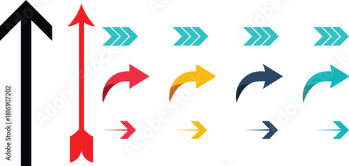 Assortment of black and colored arrows teal