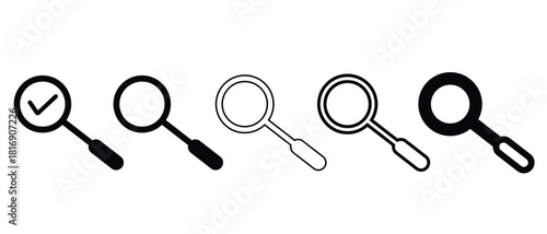 Set of magnifying glass icons in various styles, isolated on white background.