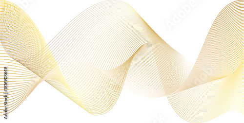 Gold line wave abstract vector background. White 3d golden swoosh detail luxury curved pattern design. Wavy magic light transparent fiber of yellow color flow texture.