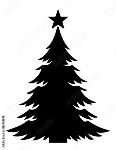 Elegant silhouette of a Christmas tree with a star, perfect for holiday cards, seasonal banners, and festive designs with a modern touch