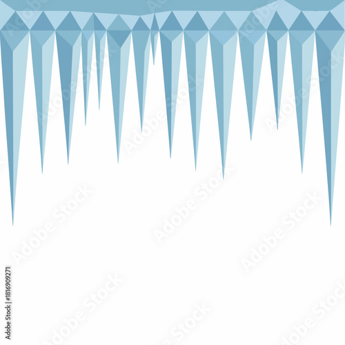 Seamless vector illustration of sharp crystal blue icicles forming a winter border or frame header design element isolated on white