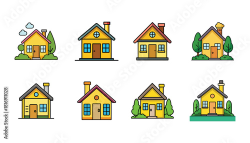 Cute cartoon houses vector illustration for real estate or neighborhood concept