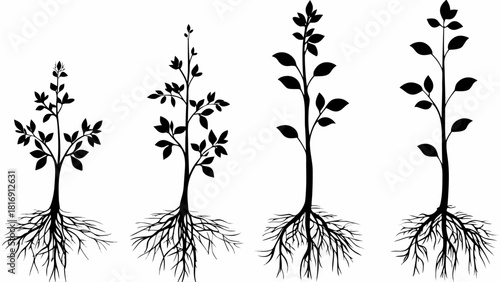 Growing tree evolution concept showing plant stages, ideal for illustrating development, progress, and organic growth in business and nature projects