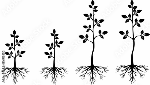 Growth stages illustrated: From tiny sprout to a flourishing tree, a powerful symbol of progress, development, and the beauty of nature's life cycle